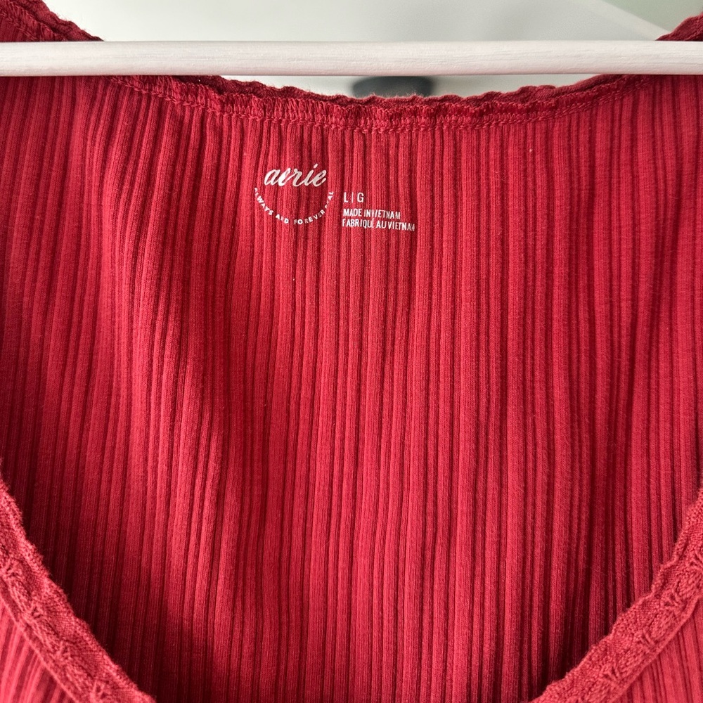aerie Ribbed Button-Front Red Tank with Tie Neck - Picture 3 of 5